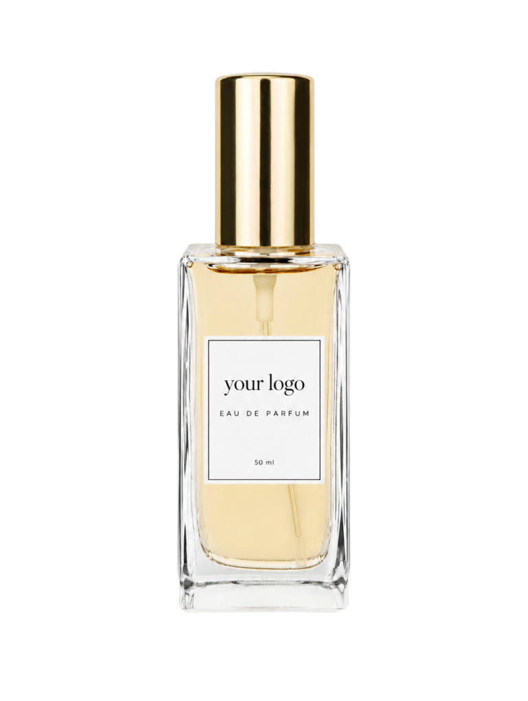 Flesje van 50 ml met een zwart-wit etiket: your logo, Eau de Parfum, 50 ml