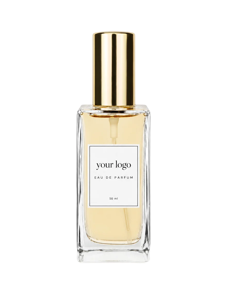 Flesje van 50 ml met een zwart-wit etiket: your logo, Eau de Parfum, 50 ml