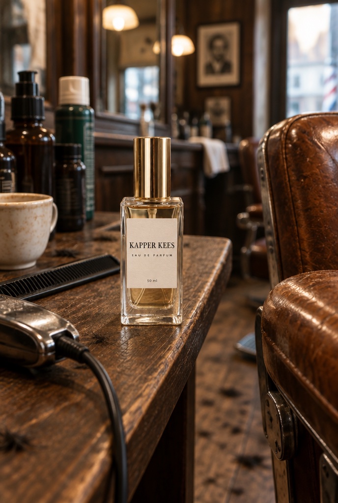 Parfumflesje Kapper Kees met eigen etiket in een barbershop